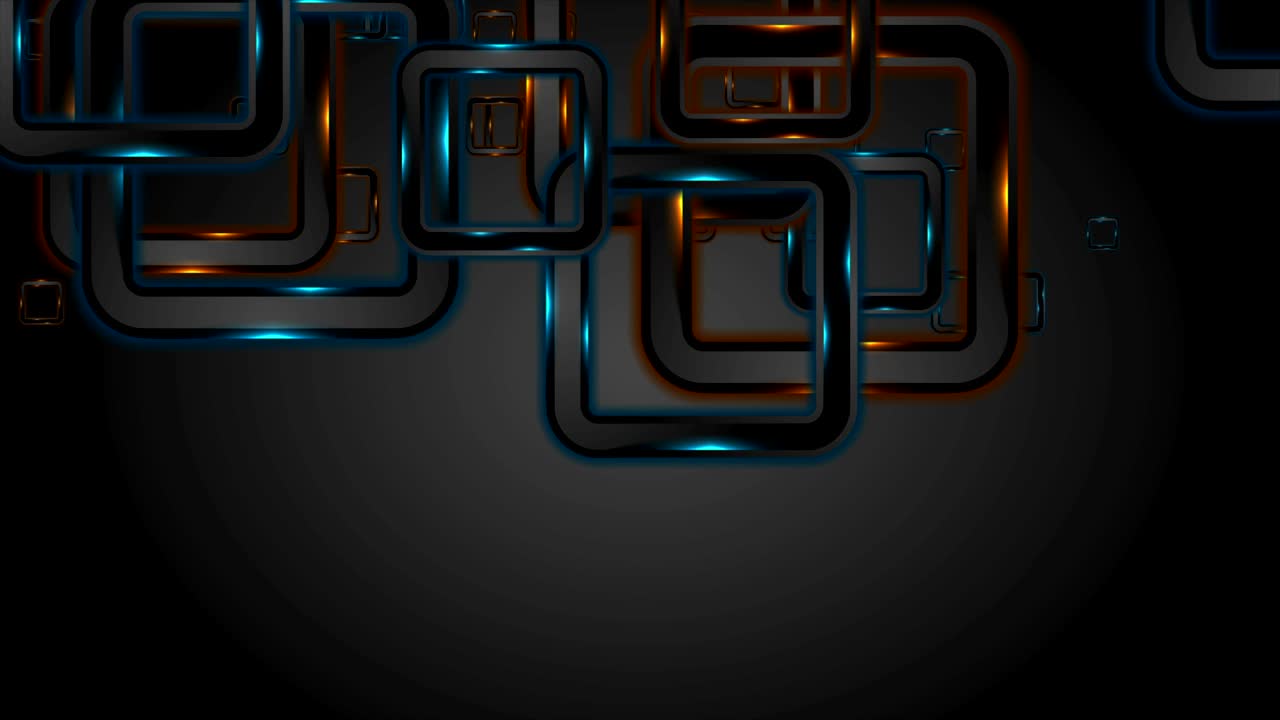 Glowing neon blue orange squares video animation