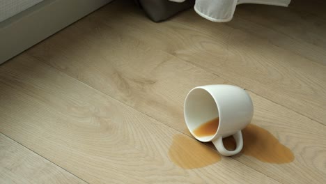 spilled coffee on wooden floor