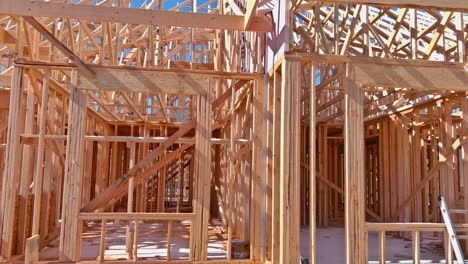 aerial view the construction wood framing beams of a new house under construction