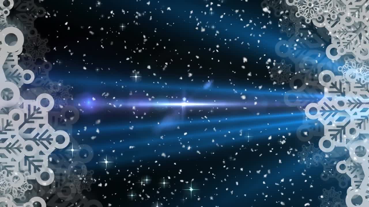 검은색 바탕에 파란색  ⁇ 별을 배경으로 눈송이 아이콘의 프레임