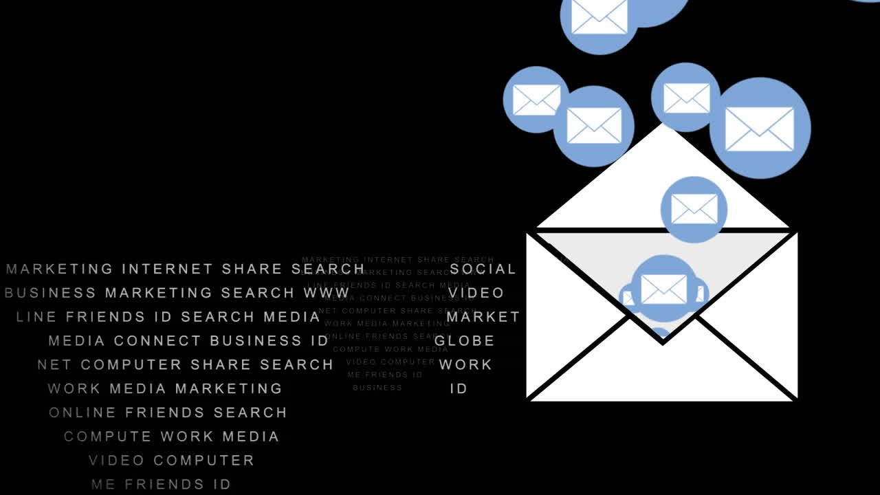 Message icons coming out of envelope against data processing