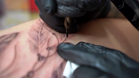 crop artist drawing tattoo on body of client in shop