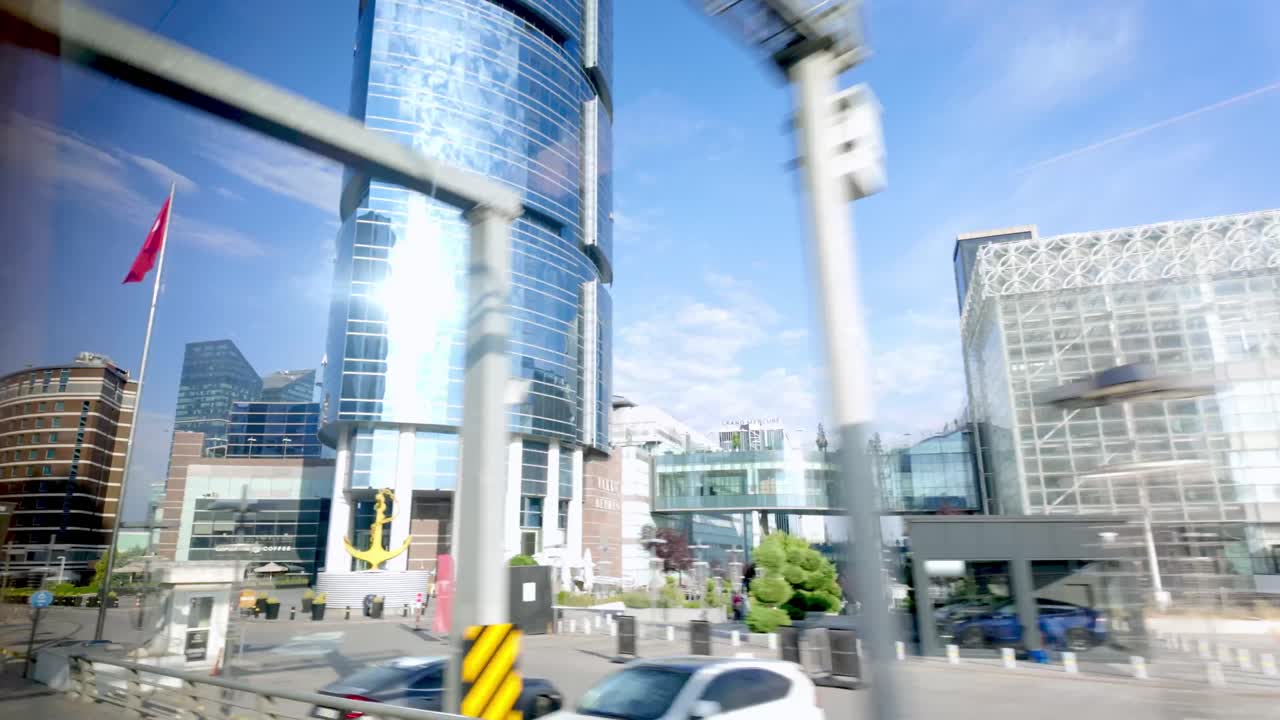 The Ankara skyline featuring a blend of modern skyscrapers and green spaces, captured near the bus terminal.