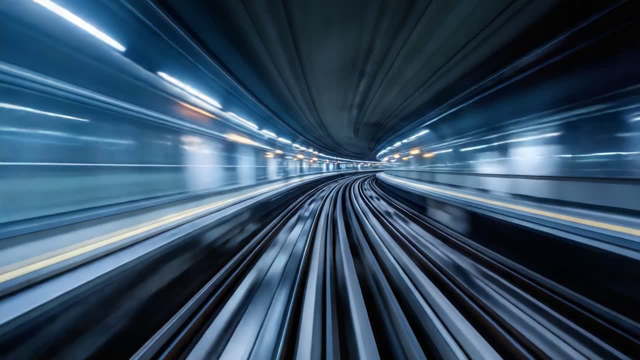 A Dynamic Journey Through a Futuristic Subway Tunnel Captured in Stunning Motion Blur, Showcasing the Elegant Curves and Vibrant Light Trails of an Urban Transit Experience