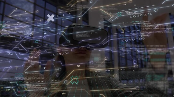 Animation of data processing over digital human and cardboard boxes on animation