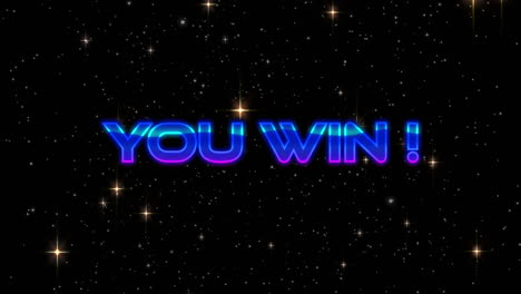 digital animation of you win text against shining stars on black background