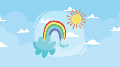 rainbow and clouds with sun animation