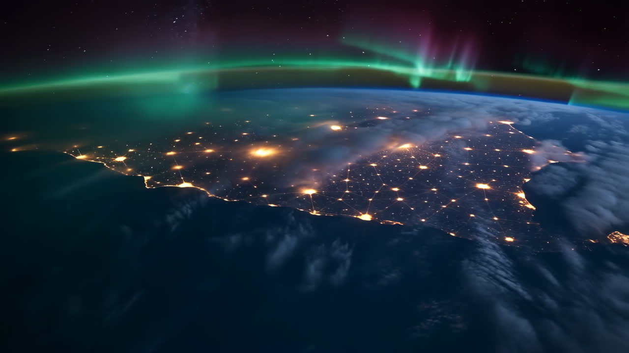 земля ночью с северным сиянием