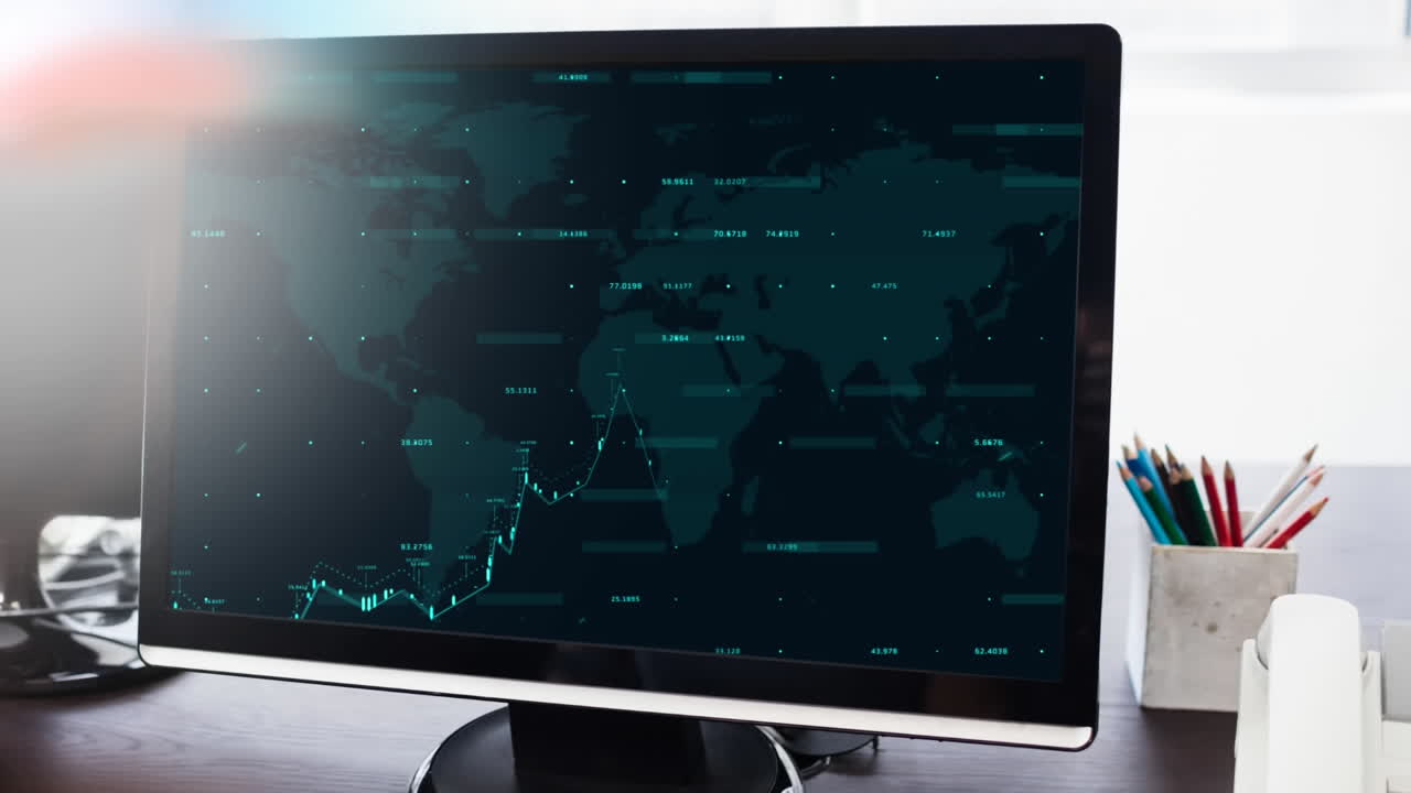 punto de luz sobre el procesamiento de datos financieros en la pantalla de la computadora en el escritorio