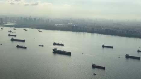 scenic scene of vessels in the straits of singapore