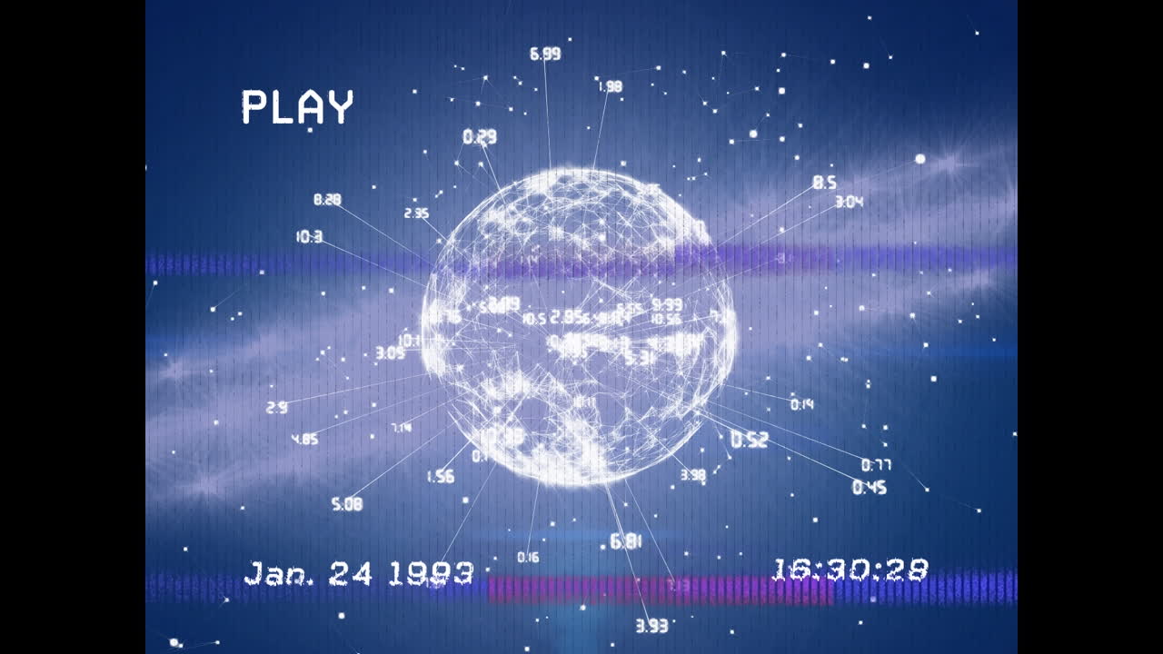 파란색 배경에 지구를 가진 데이터 처리의 애니메이션