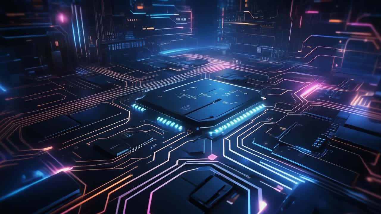 Abstrakt databrikke med glødende databaner
