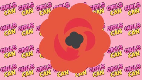 Animation-of-red-flower-over-multiple-girls-can-text