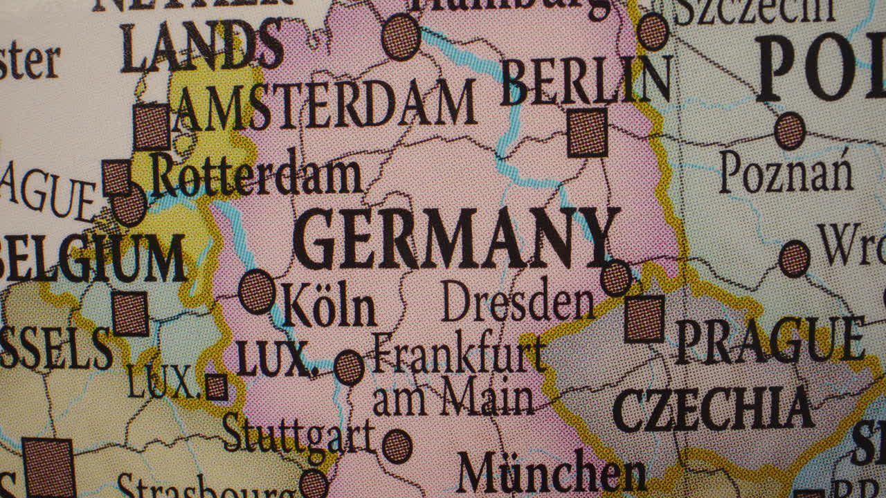 Close-up of a map showing Germany and surrounding European countries