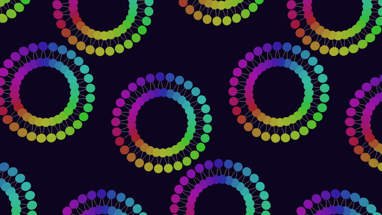 círculos vibrantes en un patrón circular simétrico sobre un fondo negro
