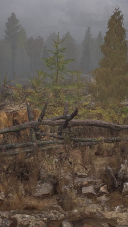 limpieza de bosque con niebla