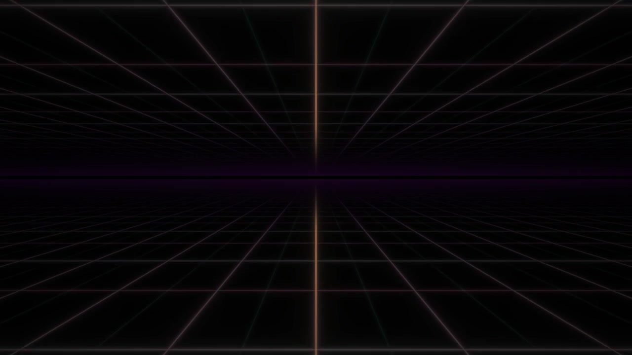 Retro Synthwave Style Grid Moving Through Dark Space
