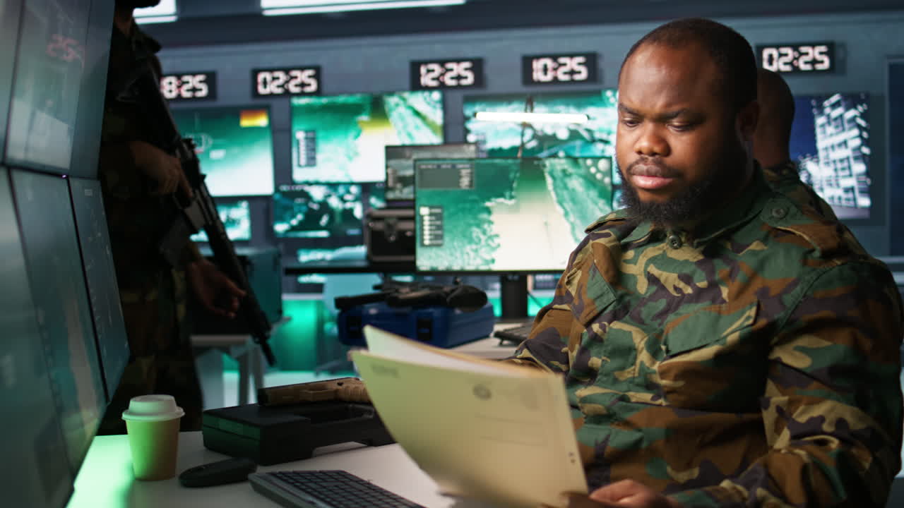 Counterintelligence specialist in military HQ base gathering information