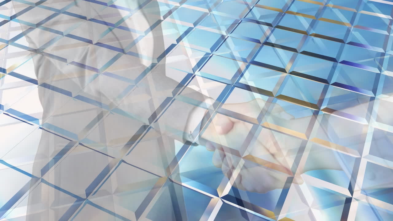 비즈니스맨과 비즈니스맨이 손을 흔드는 중간 섹션에 맞춰 원활한 패턴의 3d 사각형