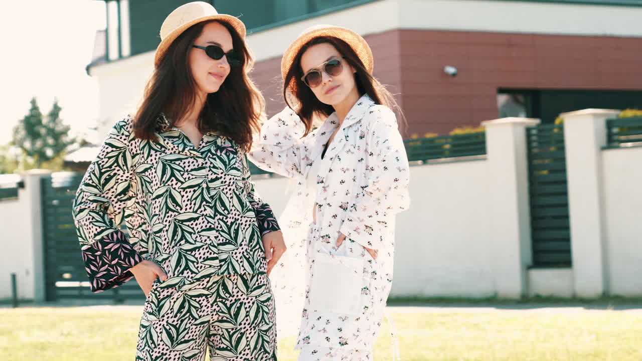 여름 옷을 입은 세련된 친구들