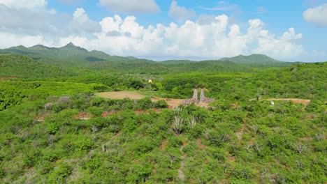 drone parallax around hand of god sculpture in hofi mango curacao at midday