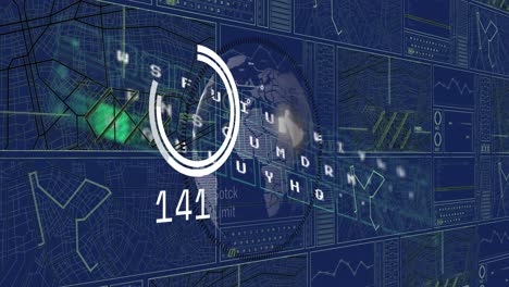 Animación-Del-Procesamiento-De-Datos-Y-Del-Globo-Sobre-Fondo-Azul