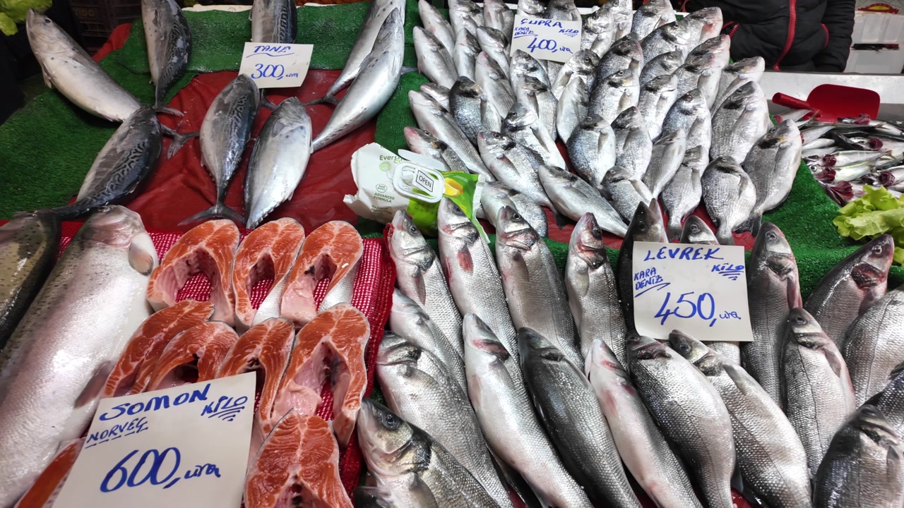 Close-up of Fresh Fish and Seafood for Sale at a Market