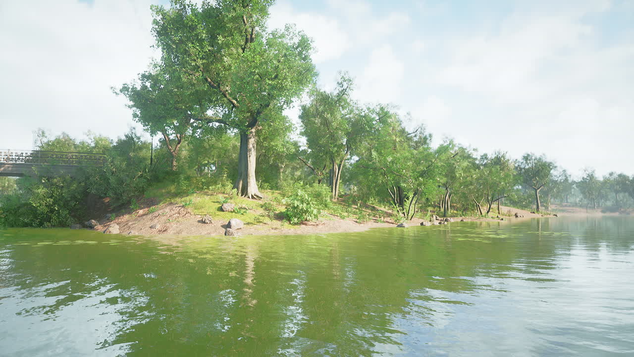 호수 를 가진 도시 공원 의 풍경