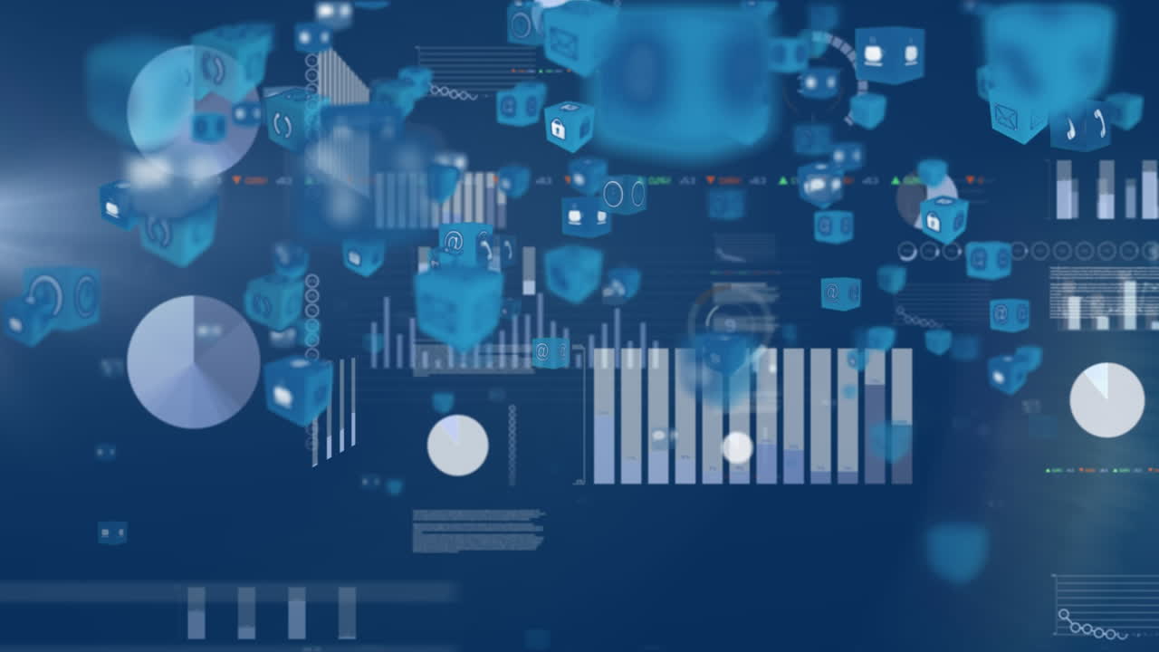 Animation of graphs with cubes icons in the foreground