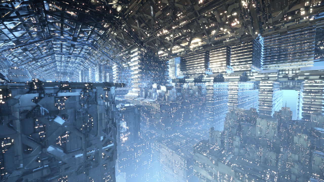 Sky high futuristic city with advanced architecture and tech