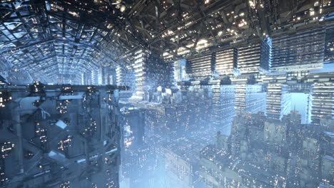sky high futuristic city with advanced architecture and tech
