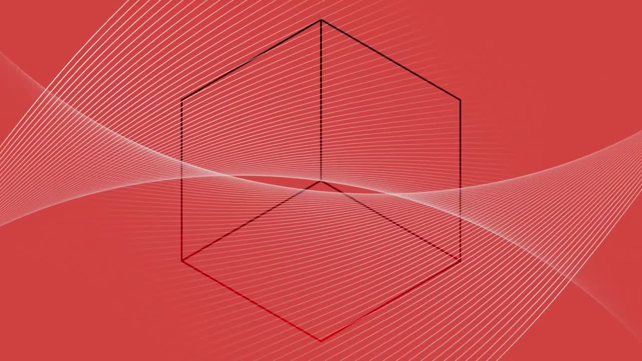 animación digital de líneas onduladas que se mueven contra la forma cúbica sobre fondo rojo