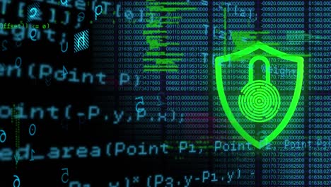 animazione del lucchetto di sicurezza online con impronte digitali biometriche e elaborazione dei dati in background