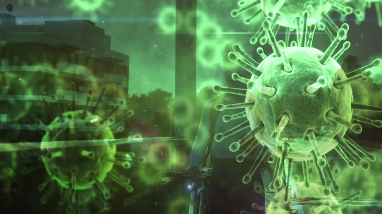 animación de las células del coronavirus covid-19 que se extienden por la mujer