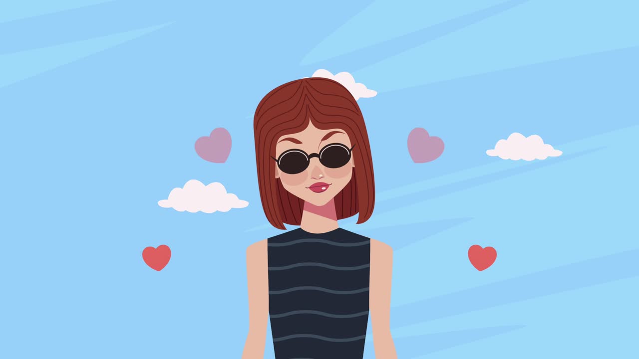 animazione di felicità per la giornata della donna con la donna e i cuori