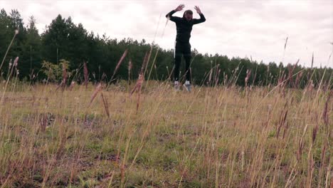 athlete training outdoors. fit man exercising in nature