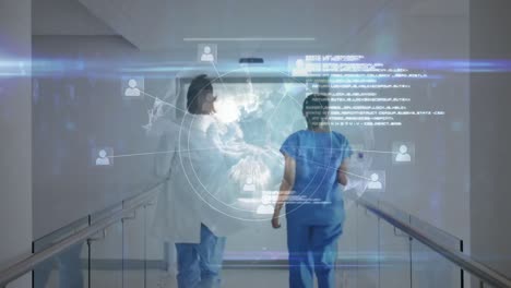 animación del procesamiento de datos sobre la enfermera y el médico corriendo