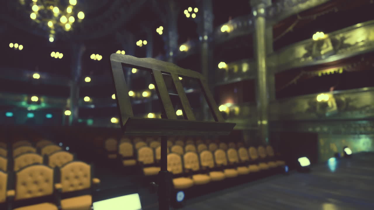 Empty theater stage prepared for a performance in a historic venue