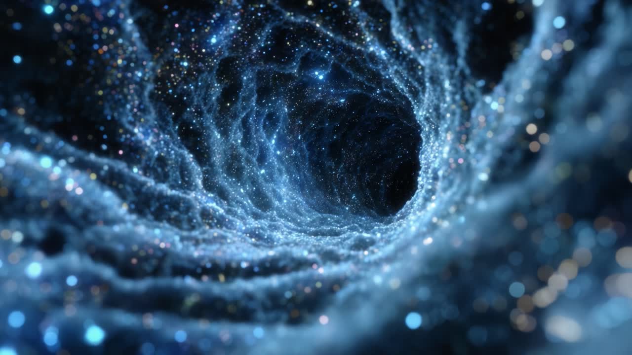 Exploring the Mysteries of a Cosmic Vortex: A Journey Through a Celestial Tunnel Rich with Stars and Galaxies in a Stunning Swirl of Light and Color