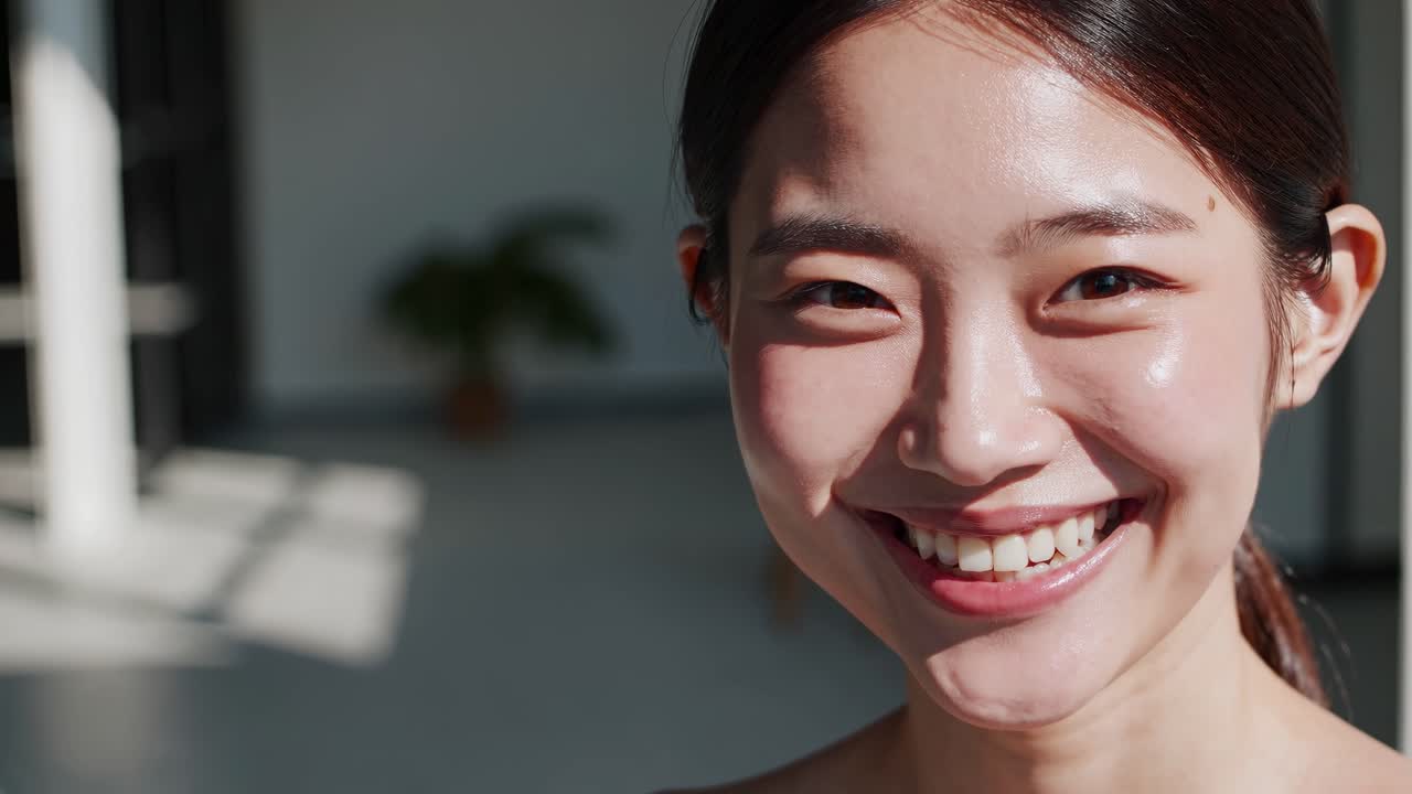 Close-up video of a smiling person in natural light, capturing a joyful expression