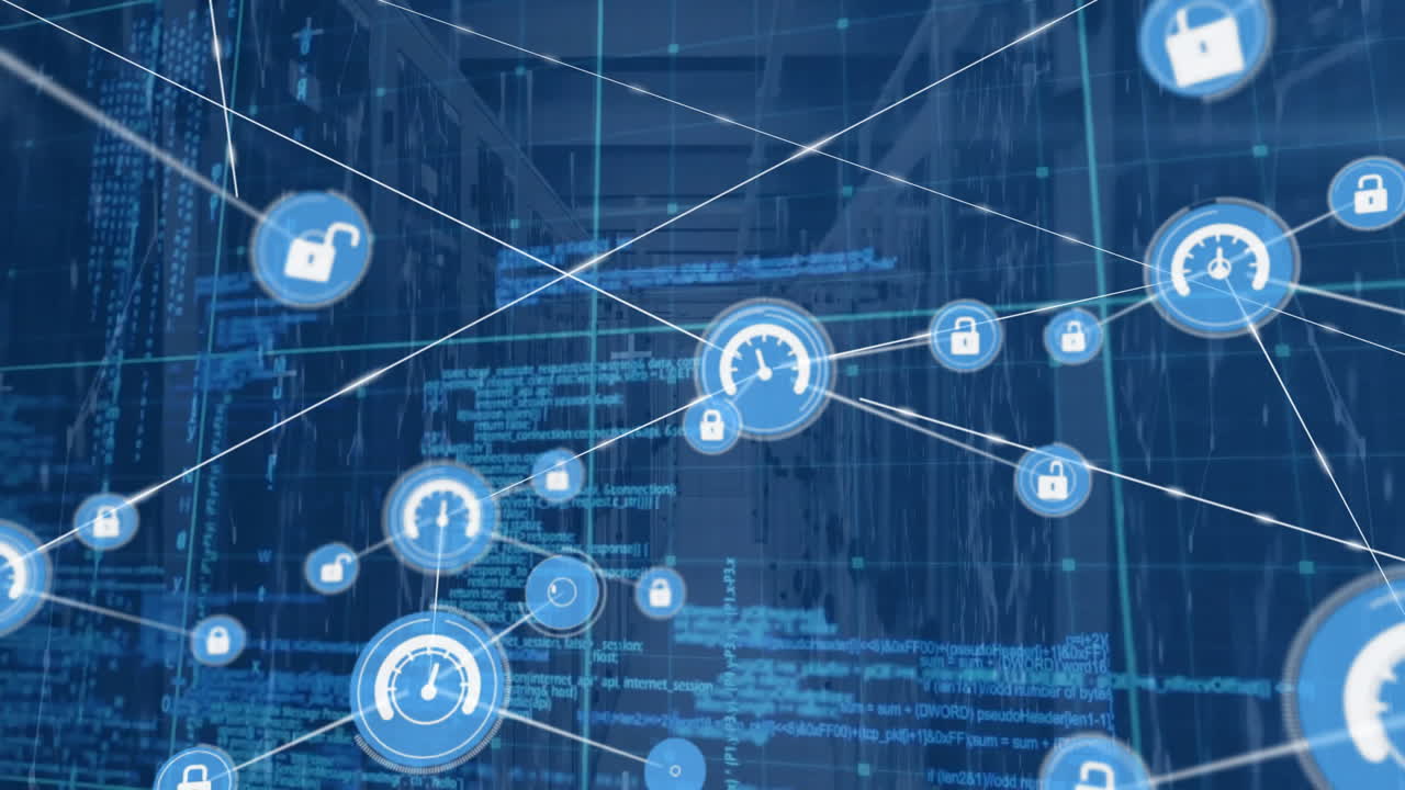 컴퓨터 서버를 통한 연결 네트워크의 애니메이션