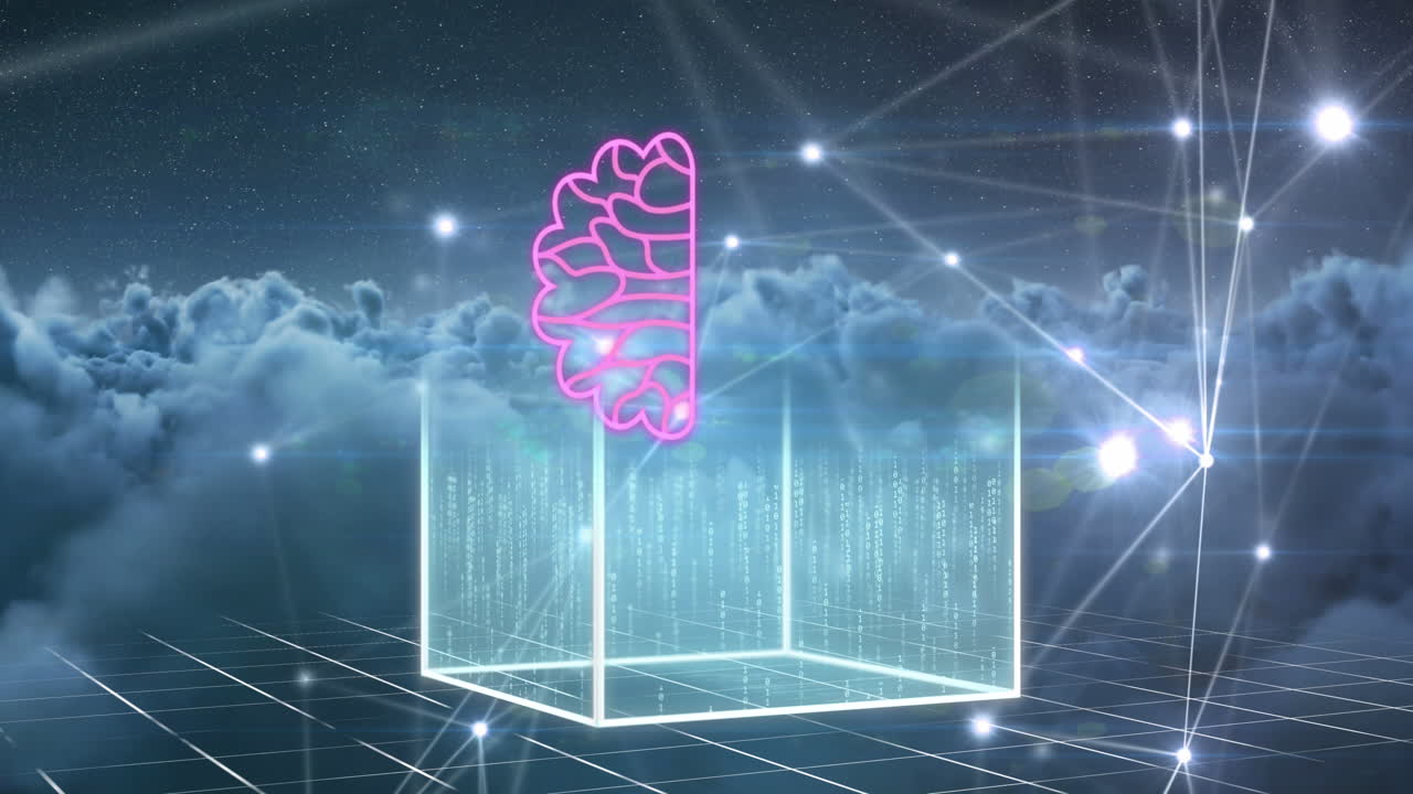 animación de todo el texto y el icono, procesamiento de datos en nubes