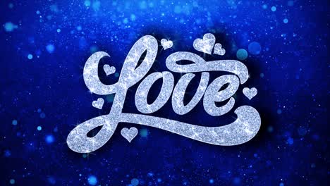 glittering love text on a blue background