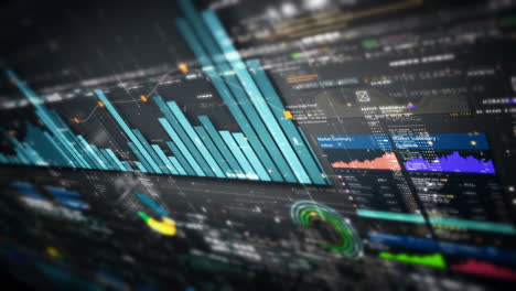 mercado de valores de negocios, comercio, gráfico de información con gráficos animados, gráficos y análisis de información de números de datos que se mostrarán en la pantalla de visualización del monitor para el tema de la maqueta de la reunión de negocios