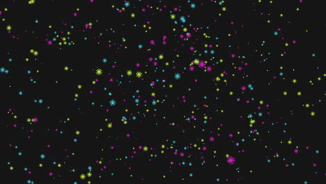 volar coloridos copos de nieve y confeti en el espacio oscuro