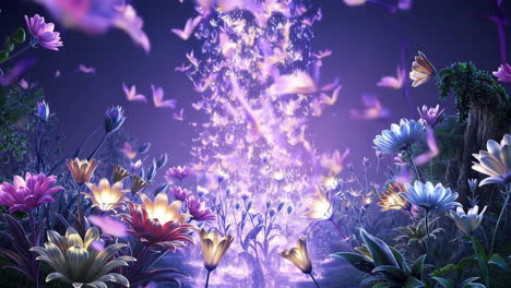 enchanted garden with glowing butterflies