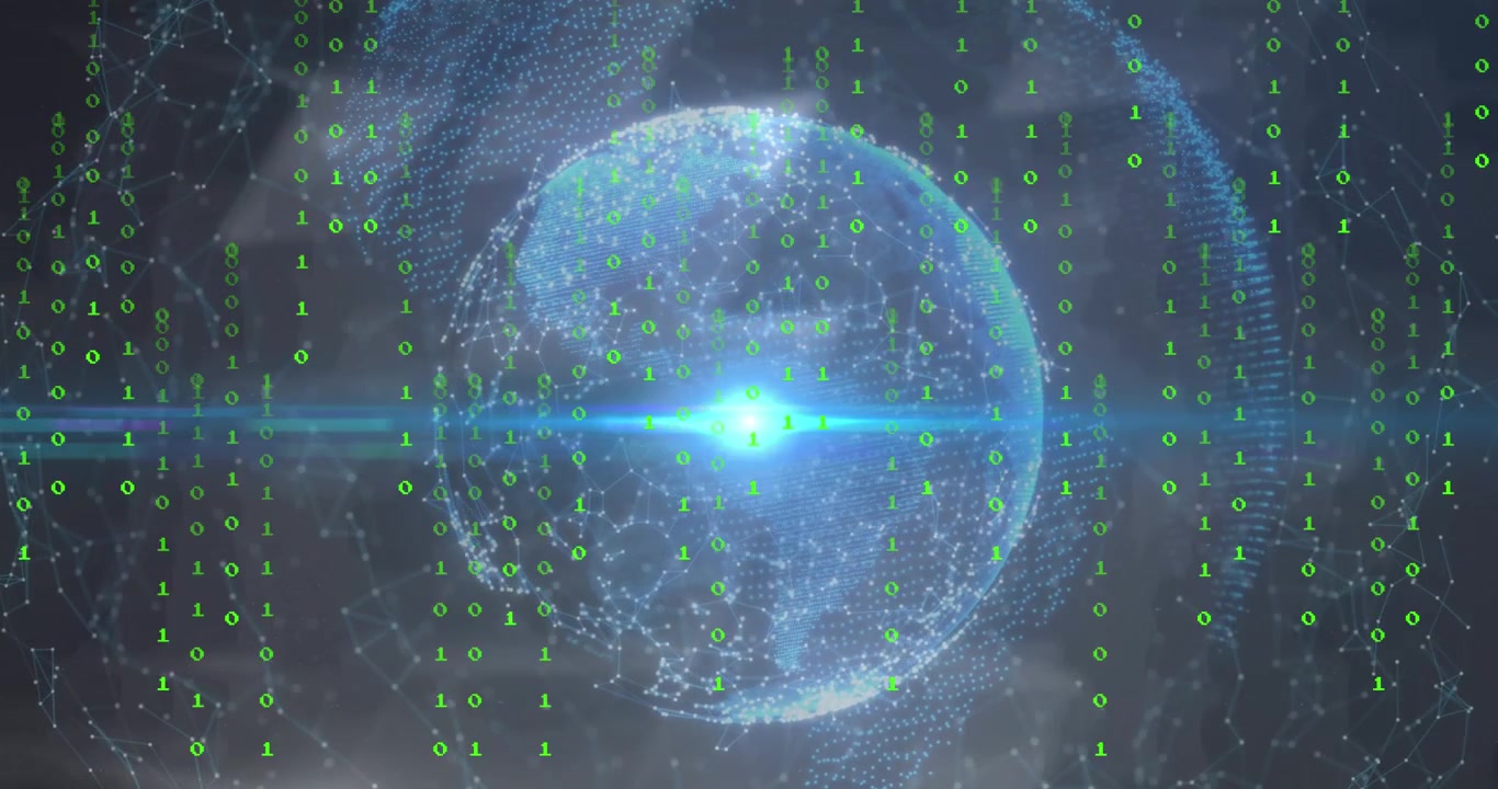 Digital Globe with Streaming Binary Code Data