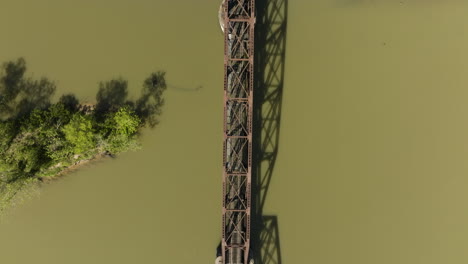 overhead view of truss bridge over leek creek river in van buren, arkansas, united states