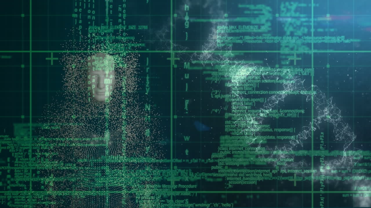 animación de adn rotando sobre el procesamiento de datos, modelo de cabeza humana en el fondo de la marina