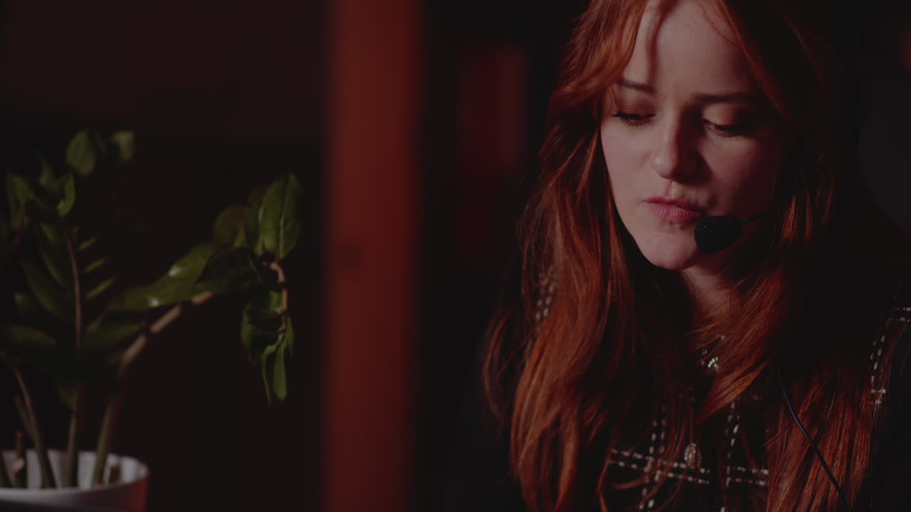 Woman wearing a headset